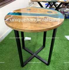 Epoxy Resin Coffee Table with Metal leg, Transparent Blue epoxy side table top Unique Handicrafts IND