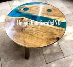 Epoxy Resin Coffee Table with Metal leg, Transparent Blue epoxy side table top Unique Handicrafts IND