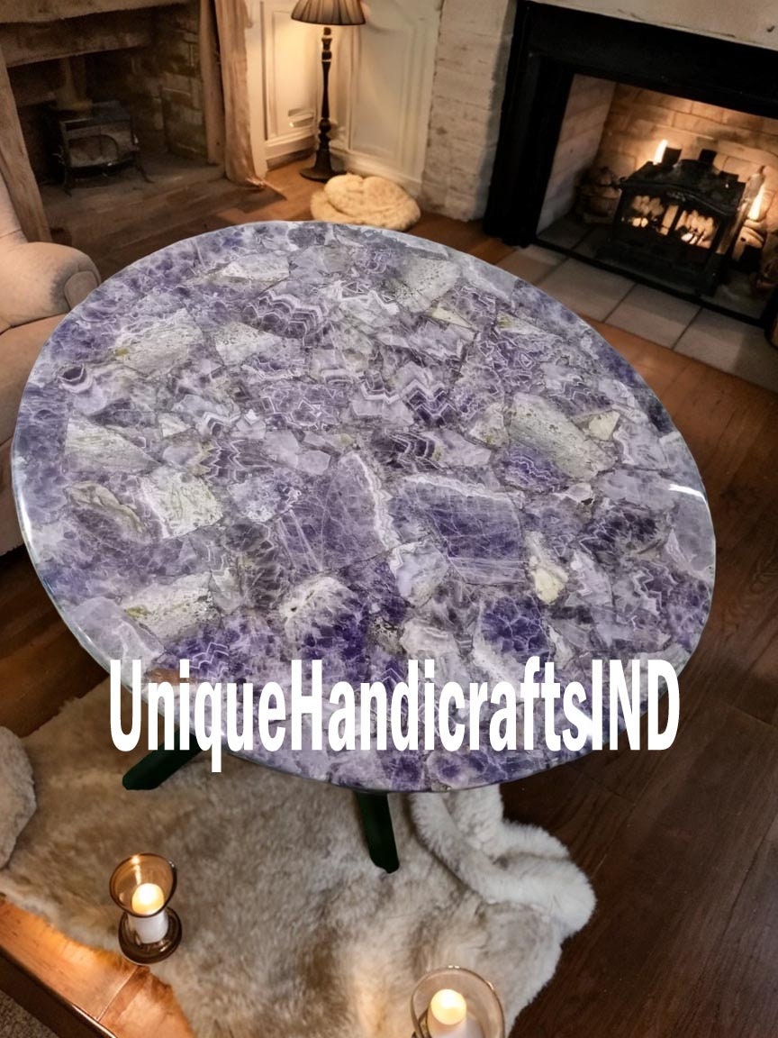 Amethyst Geode Coffee Table, Round Amethyst Dining Table Top, Side, Corner, Center Table, Living Room Tables Decor, Kitchen & Dining Tables Unique Handicrafts IND
