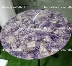 Amethyst Geode Coffee Table, Round Amethyst Dining Table Top, Side, Corner, Center Table, Living Room Tables Decor, Kitchen & Dining Tables Unique Handicrafts IND