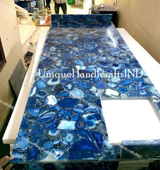 Customized Kitchen Countertops, Blue Agate Geode Countertop Slabs, Agate Kitchen Island, Coffee & Dining table, Slabs for Kitchen Decor Unique Handicrafts IND