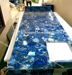 Customized Kitchen Countertops, Blue Agate Geode Countertop Slabs, Agate Kitchen Island, Coffee & Dining table, Slabs for Kitchen Decor Unique Handicrafts IND
