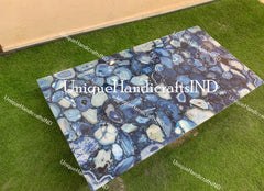 Blue Agate Coffee Table, Stone Kitchen Table, Blue Agate Countertop, Gemstone Agate Slab, Home & Living Room Decor Unique Handicrafts IND