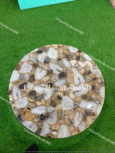 Stone Coffee, Dinning, Side, Center Round Table Top With Natural Agate Mosaic Arts Handmade Collectibles Furniture For Living Room Decor Unique Handicrafts IND