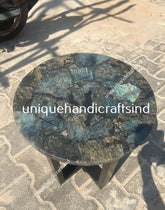 Labradorite Table With Metal Leg, Labradorite Kitchen Slab, Round Table, Dining Table, Coffee Table, Luxury Gift For Your Special One Unique Handicrafts IND