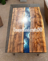 Living Room Ocean Sea River Epoxy Table, Dining Room Resin Table, Dinner Epoxy Coffee Table, Round Table Top, Walnut Epoxy Resin Table Unique Handicrafts IND