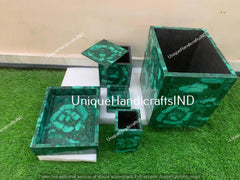 Bathroom Sets in Malachite Stone / Malachite Bathroom Set 5 Pcs/ Handcrafted Gem Stone Bathroom Accessories For Bathroom Vanity Top Decor Unique Handicrafts IND