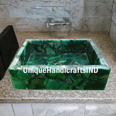 Bathroom & Kitchen Sink/ Wash Basin Handicraft Semiprecious Stones Green Natural Agate Handmade Art Bathroom Decor Interior Unique Handicrafts IND