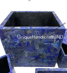 Bathroom Set Lapis Lazuli Marble Bathroom Accessories Set of 7 pcs / Soap Dispenser / Trash Bin / Soap Dish / Vanity Tray / Tissue Box Unique Handicrafts IND
