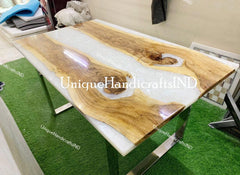 Epoxy Wooden Table, dining, sofa, center table in White epoxy Table, Live Edge Handmade Living Room Furniture For Home Decor Art Unique Handicrafts IND