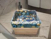 Blue Agate Wash basin Sink Natural Agate Stone Handmade /stone basin /Kitchen & bathroom Accessories/bathroom Decor/ Blue and Tan Agate Mix Unique Handicrafts IND