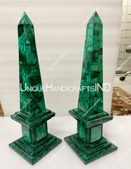 Malachite Obelisks Set Of 2 Pair / Handmade Overlay Design Art / Handmade Marble Obelisk / Showpiece Living Room Decor Unique Handicrafts IND
