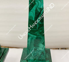 Malachite Obelisks Set Of 2 Pair / Handmade Overlay Design Art / Handmade Marble Obelisk / Showpiece Living Room Decor Unique Handicrafts IND
