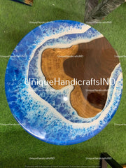 Ocean Sea River Epoxy Table, Dining Room Resin Table, Dinner Epoxy Coffee Table, Round Table Top, Walnut Epoxy Resin Table Unique Handicrafts IND
