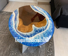 Ocean Sea River Epoxy Table, Dining Room Resin Table, Dinner Epoxy Coffee Table, Round Table Top, Walnut Epoxy Resin Table Unique Handicrafts IND