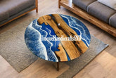 Blue Epoxy Table Tops / Round Table / Wood table / Resin River Table / Epoxy Table / Mid Century Table / Epoxy Center Table, Bar table Tops Unique Handicrafts IND