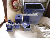 Lapis Lazuli Stone Bathroom Set - 7 Pieces Luxury Bathroom Accessories Unique Handicrafts IND