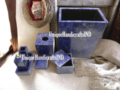 Lapis Lazuli Stone Bathroom Set - 7 Pieces Luxury Bathroom Accessories Unique Handicrafts IND