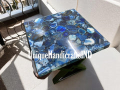 Blue Agate Coffee Table / Crystal Geode Table / Corner, Bed, Side Table Handmade Customized Furniture For Garden Decor Unique Handicrafts IND