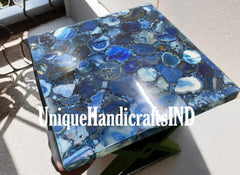 Blue Agate Coffee Table / Crystal Geode Table / Corner, Bed, Side Table Handmade Customized Furniture For Garden Decor Unique Handicrafts IND