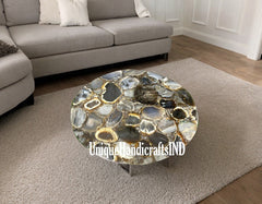 Elegant Stone Coffee Table Top, Round Natural Agate Table Top, Natural Agate Stones Side Table Top Handmade Furniture Unique Handicrafts IND