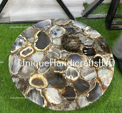 Elegant Stone Coffee Table Top, Round Natural Agate Table Top, Natural Agate Stones Side Table Top Handmade Furniture Unique Handicrafts IND