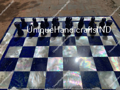 Christmas Gifts Buy Marble Chess Table With Lapis lazuli & Mother of Pearls Stone Mosaic Arts Handmade Gift For Him / Her Birthday Unique Handicrafts IND