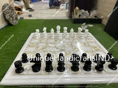 Christmas Gifts Tournament Chess Set Marble Square Chess Board Mother of Pearls Inlay Stone Arts With Chess Pieces Birthday Gift Unique Handicrafts IND