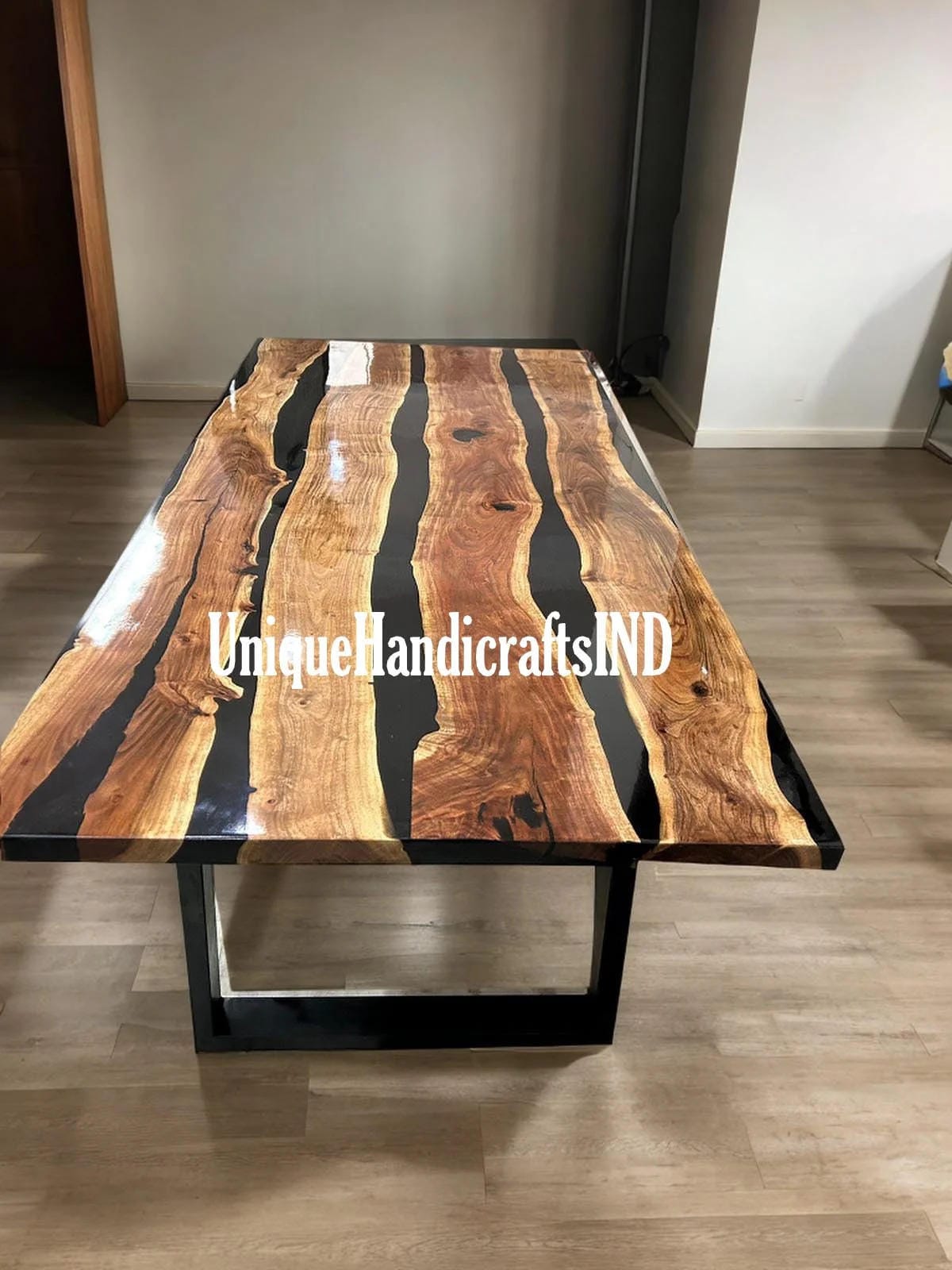 Black Epoxy Table, dining, Acacia Wooden Epoxy Resin Dining Table, Coffee Table Top, Resin Table Top With Stand Indoor & Outdoor Decor Unique Handicrafts IND