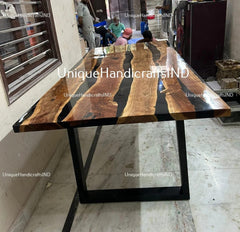 Black Epoxy Table, dining, Acacia Wooden Epoxy Resin Dining Table, Coffee Table Top, Resin Table Top With Stand Indoor & Outdoor Decor Unique Handicrafts IND