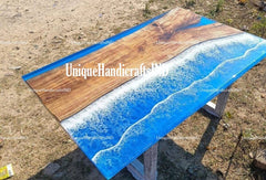 Ocean Epoxy River Table Top With Resin River Handmade Walnut Wooden Art Indoor Outdoor Furniture Unique Handicrafts IND