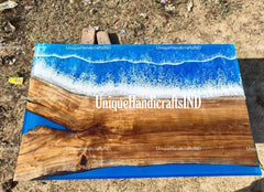 Ocean Epoxy River Table Top With Resin River Handmade Walnut Wooden Art Indoor Outdoor Furniture Unique Handicrafts IND