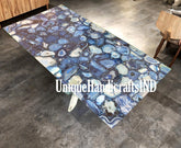 Blue Agate Coffee Table, Stone Kitchen Table, Blue Agate Countertop, Gemstone Agate Slab, Home & Living Room Decor Unique Handicrafts IND