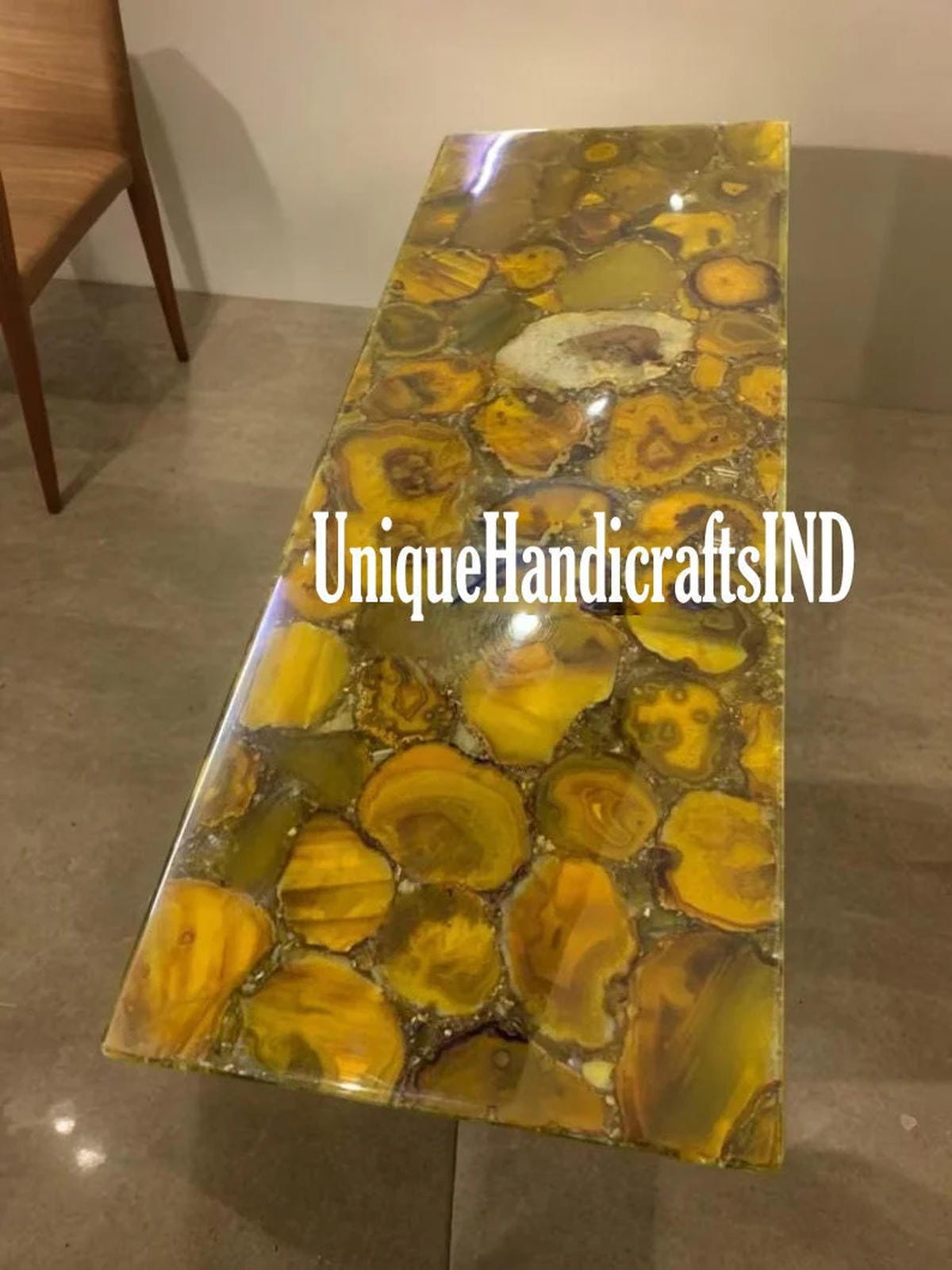 outdoor, handmade, kids, antique, vintage, modern, miniature furniture in yellow agate console table countertop slabs Unique Handicrafts IND