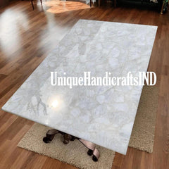 Crystal Table With White Quartz Stone Dining/Coffee/Center/Kitchen Table Countertops Slab For Home & Farmhouse Decor Furniture Unique Handicrafts IND
