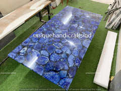 Dining Table Top in Blue Agate stone , Kitchen & Bar Countertop Island Slab, Stone Kitchen Table Top, Handmade Living Room Décor Furniture Unique Handicrafts IND