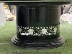 Round Black Marble Inlay Table With Mother of Pearl Stone Inlay Work Art Handmade Kitchen Décor Furniture With Marble Base Unique Handicrafts IND