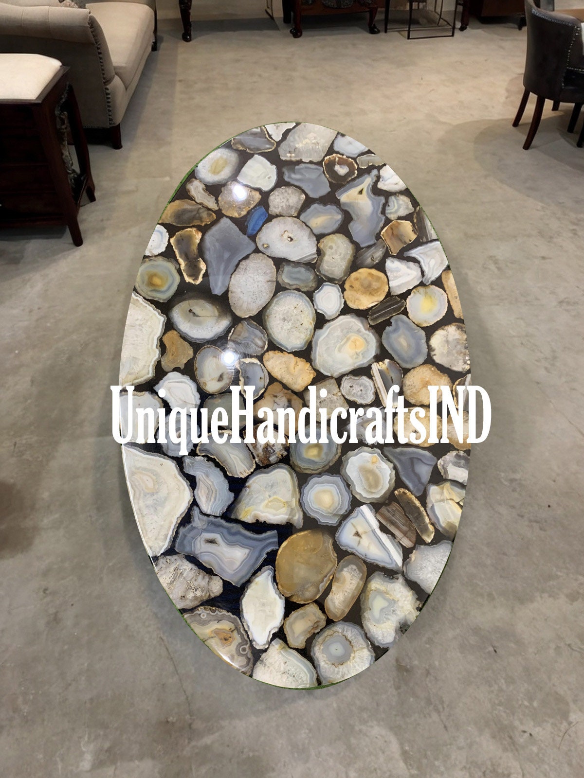 Oval Dining Table Top ,Handmade Coffee, Dining, Center, Sofa Table Top With Natural Agate Stone Art Living Room Decor Furniture Unique Handicrafts IND