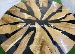 Round Epoxy Resin Table Top, Black Epoxy Center Table, Epoxy Resin River Table, Natural Wooden Epoxy Table Handmade Living Room Furniture Unique Handicrafts IND