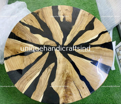 Round Epoxy Resin Table Top, Black Epoxy Center Table, Epoxy Resin River Table, Natural Wooden Epoxy Table Handmade Living Room Furniture Unique Handicrafts IND