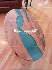 Oval Coffee Table, Epoxy Resin table, Side Table, Rustic Mid Century Center Table, Wooden Handmade Furniture Unique Handicrafts IND