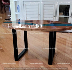 Oval Coffee Table, Epoxy Resin table, Side Table, Rustic Mid Century Center Table, Wooden Handmade Furniture Unique Handicrafts IND