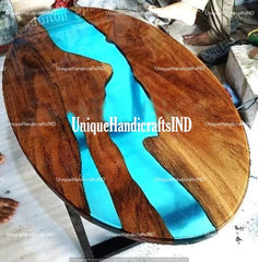 Oval Coffee Table, Epoxy Resin table, Side Table, Rustic Mid Century Center Table, Wooden Handmade Furniture Unique Handicrafts IND