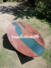 Oval Coffee Table, Epoxy Resin table, Side Table, Rustic Mid Century Center Table, Wooden Handmade Furniture Unique Handicrafts IND
