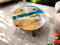Epoxy Resin Coffee Table with Metal leg, Transparent Blue epoxy side table top Unique Handicrafts IND