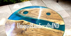 Epoxy Resin Coffee Table with Metal leg, Transparent Blue epoxy side table top Unique Handicrafts IND