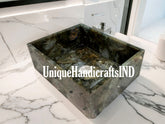 Wash Basin With Labradorite Crystal Stone Arts/ Handmade Customizable Sink/Bathroom Countertop sink Unique Handicrafts IND