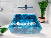 Washbasin With Blue Agate Gemstone Art ,Mid Century Antique Countertop Basin sink For Bathroom & Farmhouse Decor Interior Unique Handicrafts IND