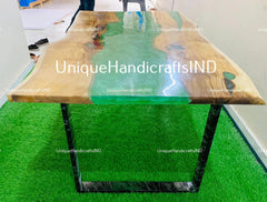 Epoxy Coffee Table With Green Resin River Natural Wood Handmade Furniture Coffee, Dining Table For Indoor and Outdoor Decor Unique Handicrafts IND