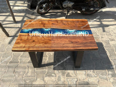Living Room Ocean Sea River Epoxy Table, Dining Room Resin Table, Dinner Epoxy Coffee Table, Round Table Top, Walnut Epoxy Resin Table Unique Handicrafts IND